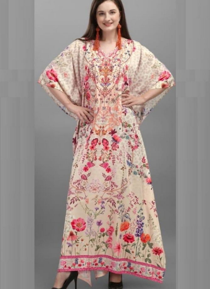 jelite AFREEN Kaftans Latest Fancy Casual Wear Japan Polyester Crepe Kaftan Style Kurti Collection